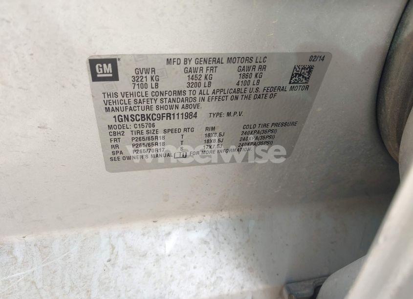 Photo 9 of 2015 Chevrolet Tahoe LT (VIN 1GNSCBKC9FR111984)