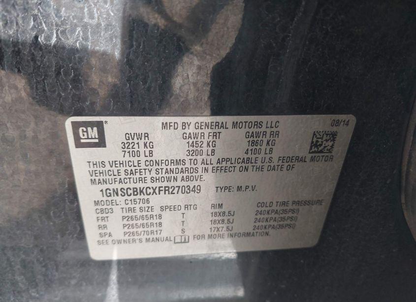 Photo 9 of 2015 Chevrolet Tahoe LT (VIN 1GNSCBKCXFR270349)