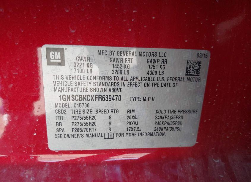Photo 9 of 2015 Chevrolet Tahoe LT (VIN 1GNSCBKCXFR639470)