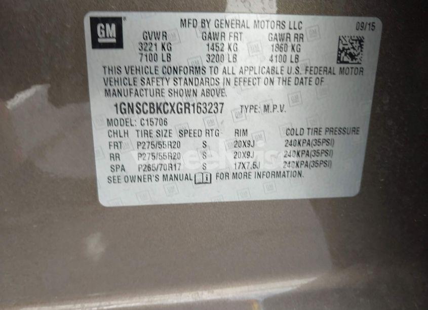 Photo 9 of 2016 Chevrolet Tahoe LT (VIN 1GNSCBKCXGR163237)