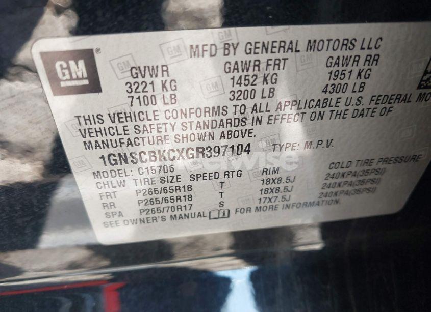 Photo 9 of 2016 Chevrolet Tahoe LT (VIN 1GNSCBKCXGR397104)