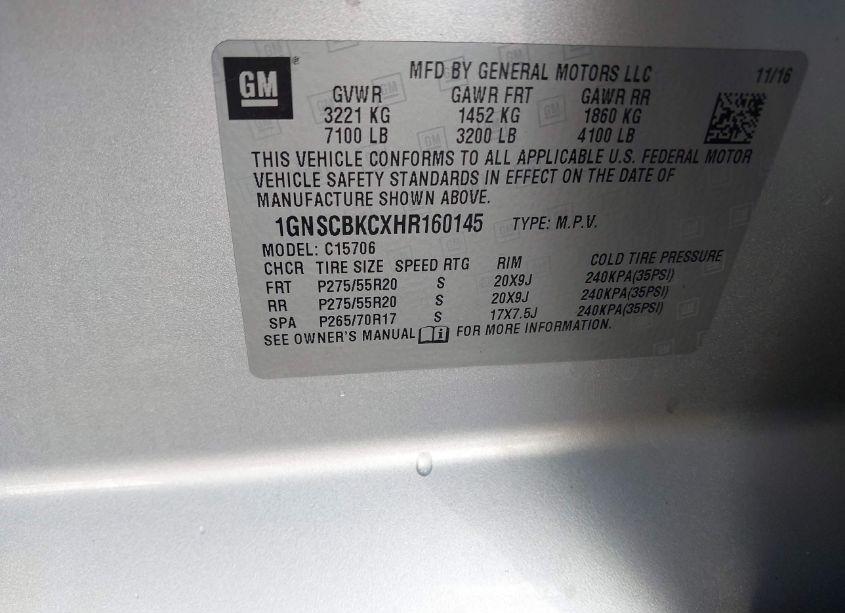 Photo 9 of 2017 Chevrolet Tahoe LT (VIN 1GNSCBKCXHR160145)