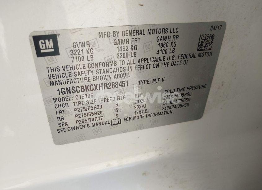 Photo 9 of 2017 Chevrolet Tahoe LT (VIN 1GNSCBKCXHR288451)