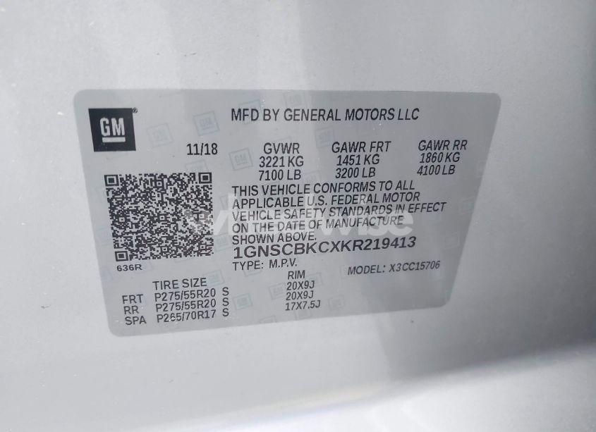 Photo 9 of 2019 Chevrolet Tahoe LT (VIN 1GNSCBKCXKR219413)