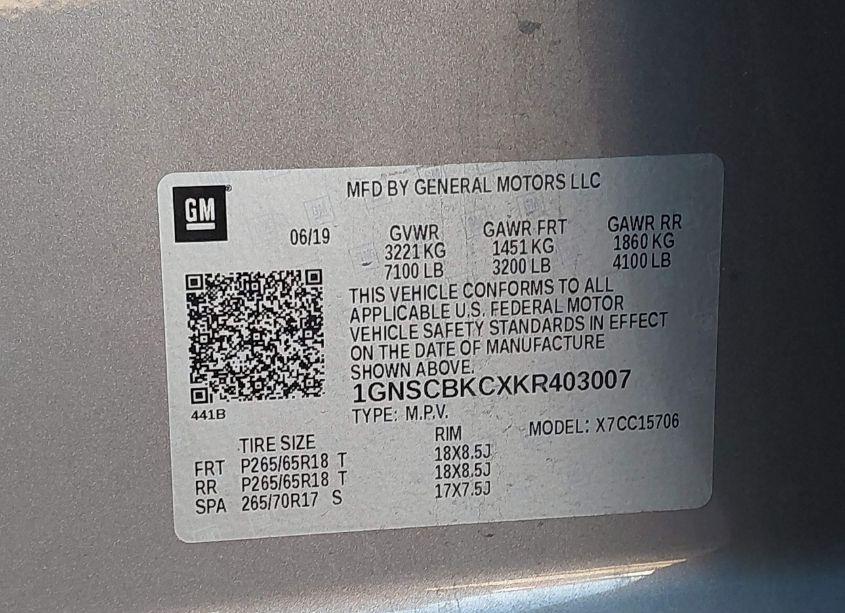 Photo 9 of 2019 Chevrolet Tahoe LT (VIN 1GNSCBKCXKR403007)