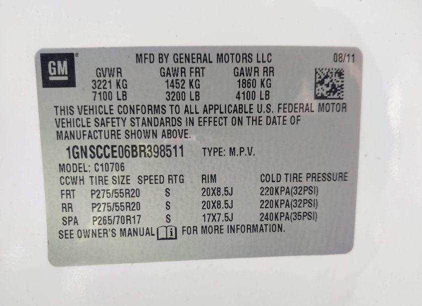 Photo 9 of 2011 Chevrolet Tahoe LTZ (VIN 1GNSCCE06BR398511)