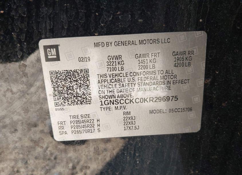 Photo 9 of 2019 Chevrolet Tahoe PREMIER (VIN 1GNSCCKC0KR296975)