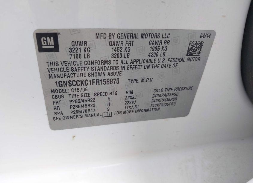 Photo 9 of 2015 Chevrolet Tahoe LTZ (VIN 1GNSCCKC1FR158870)