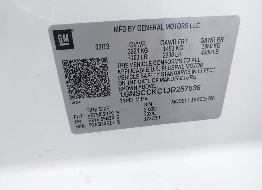 Photo 9 of 2018 Chevrolet Tahoe PREMIER (VIN 1GNSCCKC1JR257536)