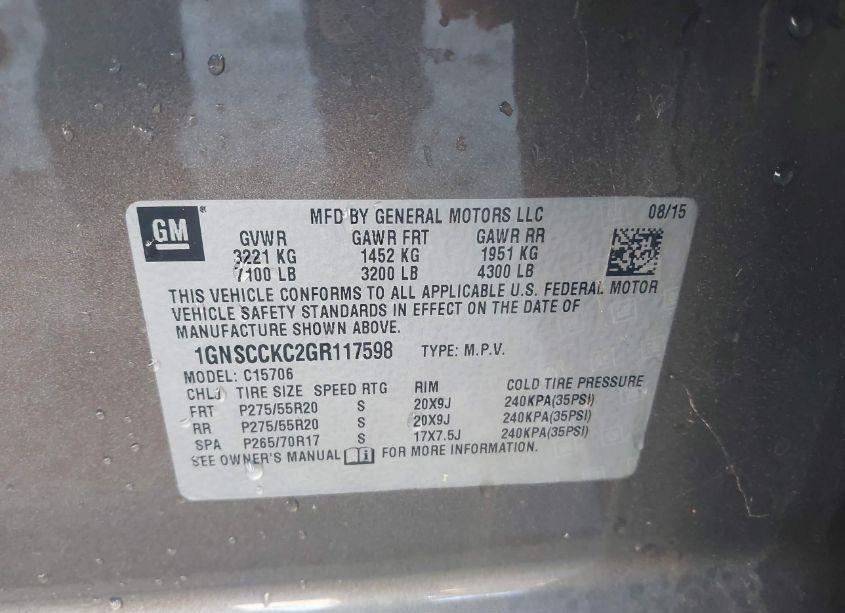 Photo 9 of 2016 Chevrolet Tahoe LTZ (VIN 1GNSCCKC2GR117598)