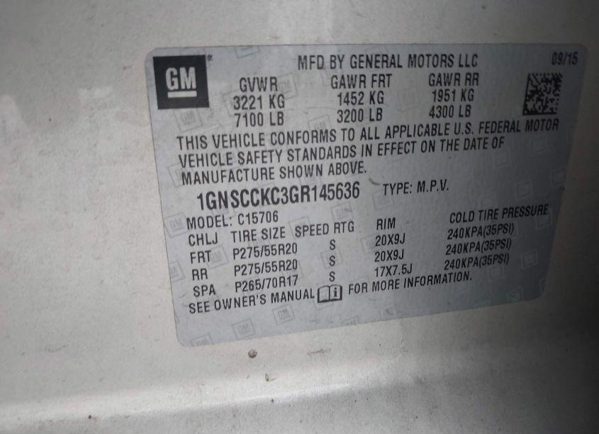 Photo 9 of 2016 Chevrolet Tahoe LTZ (VIN 1GNSCCKC3GR145636)