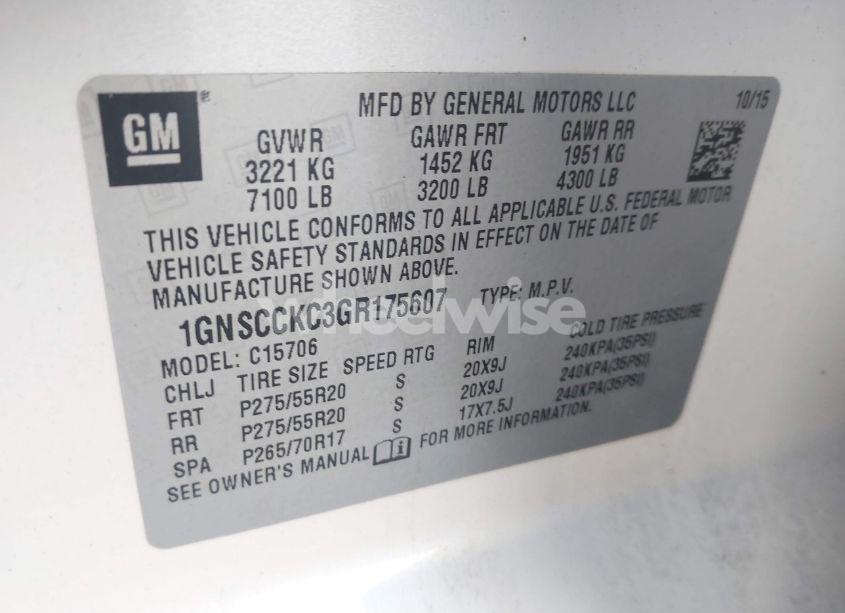 Photo 9 of 2016 Chevrolet Tahoe LTZ (VIN 1GNSCCKC3GR175607)