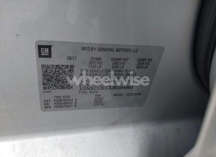 Photo 9 of 2018 Chevrolet Tahoe PREMIER (VIN 1GNSCCKC3JR104463)