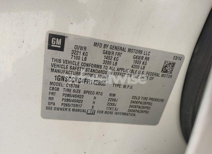 Photo 9 of 2015 Chevrolet Tahoe LTZ (VIN 1GNSCCKC4FR142856)