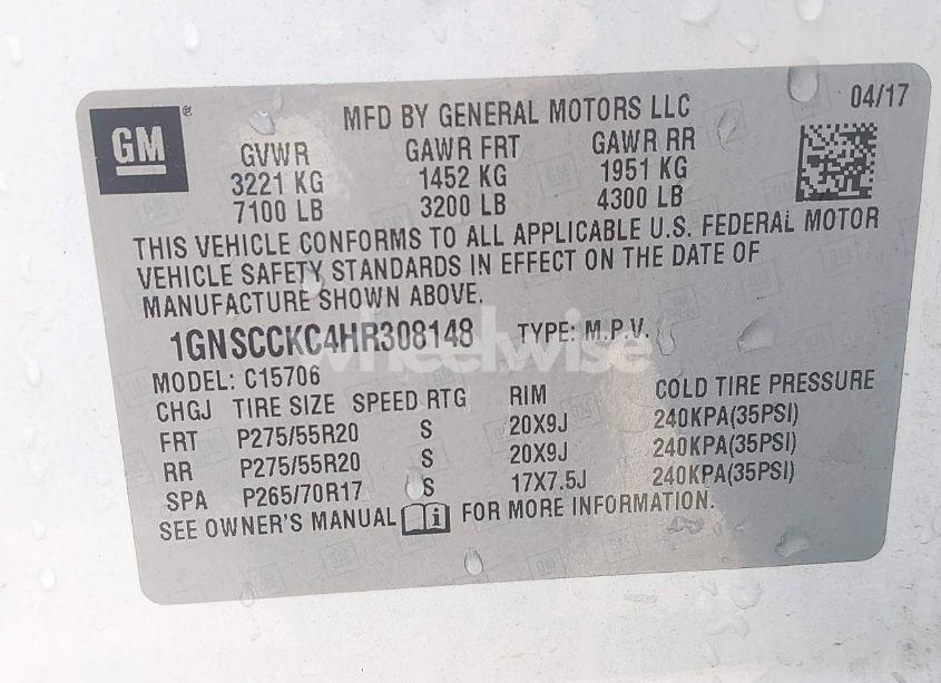 Photo 9 of 2017 Chevrolet Tahoe PREMIER (VIN 1GNSCCKC4HR308148)