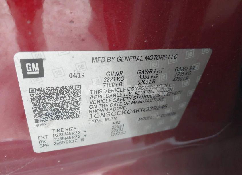 Photo 9 of 2019 Chevrolet Tahoe PREMIER (VIN 1GNSCCKC4KR339245)