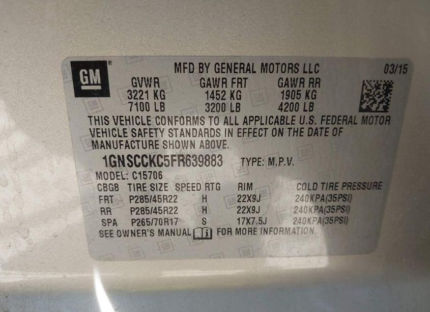 Photo 9 of 2015 Chevrolet Tahoe LTZ (VIN 1GNSCCKC5FR639883)
