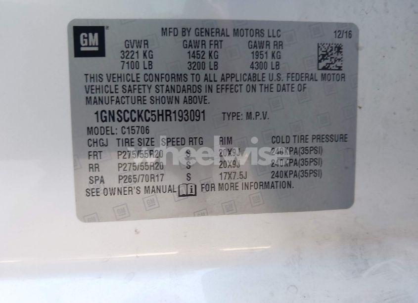 Photo 9 of 2017 Chevrolet Tahoe PREMIER (VIN 1GNSCCKC5HR193091)