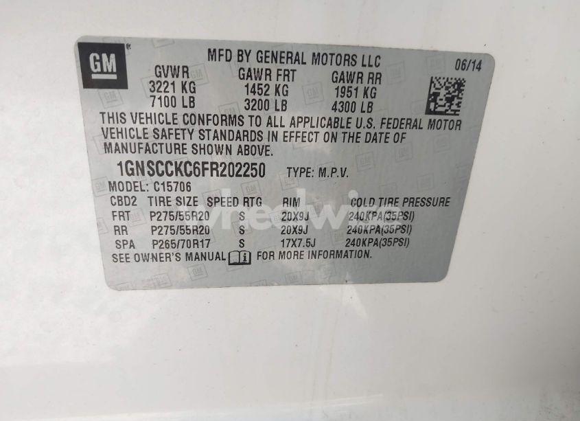 Photo 9 of 2015 Chevrolet Tahoe LTZ (VIN 1GNSCCKC6FR202250)