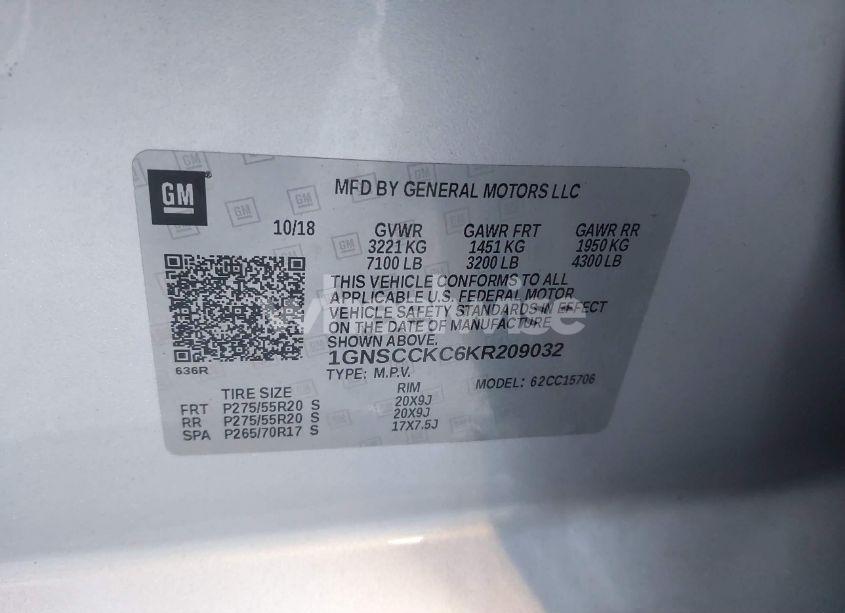 Photo 9 of 2019 Chevrolet Tahoe PREMIER (VIN 1GNSCCKC6KR209032)