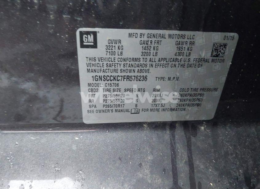 Photo 9 of 2015 Chevrolet Tahoe LTZ (VIN 1GNSCCKC7FR576236)
