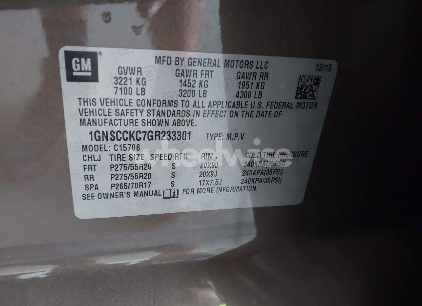 Photo 9 of 2016 Chevrolet Tahoe LTZ (VIN 1GNSCCKC7GR233301)