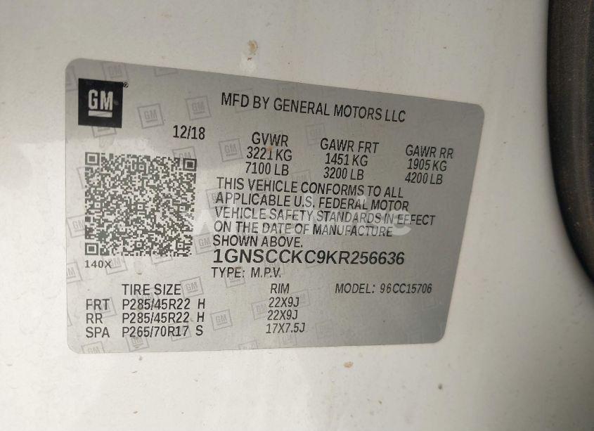 Photo 9 of 2019 Chevrolet Tahoe PREMIER (VIN 1GNSCCKC9KR256636)