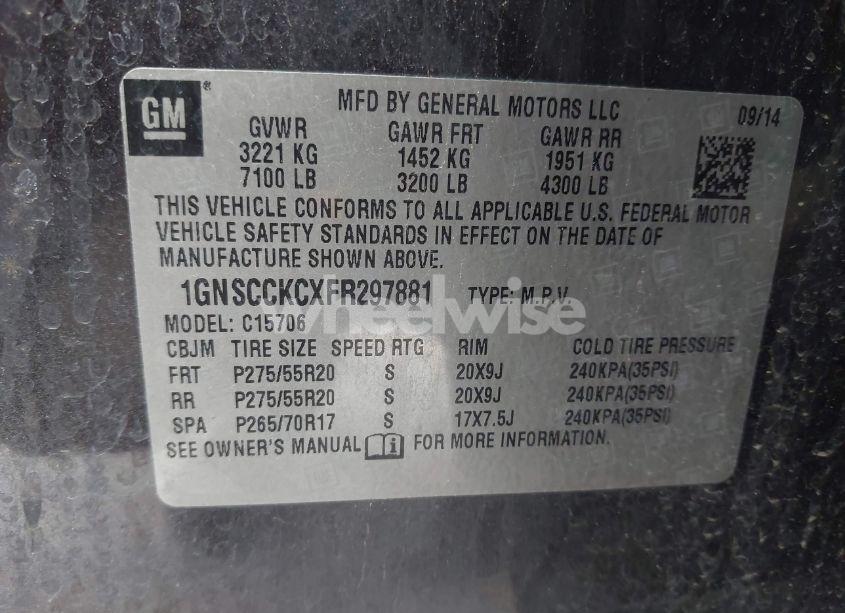 Photo 9 of 2015 Chevrolet Tahoe LTZ (VIN 1GNSCCKCXFR297881)