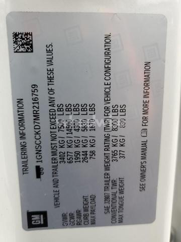 Photo 8 of 2021 CHEVROLET SUBURBAN C1500 LT N/A (VIN 1GNSCCKD7MR216759)