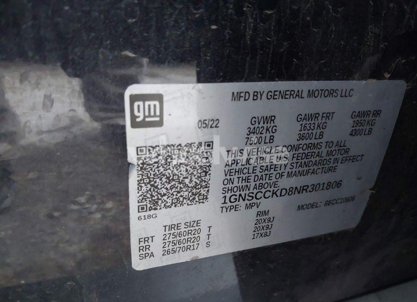 Photo 9 of 2022 Chevrolet Suburban 2WD LT (VIN 1GNSCCKD8NR301806)