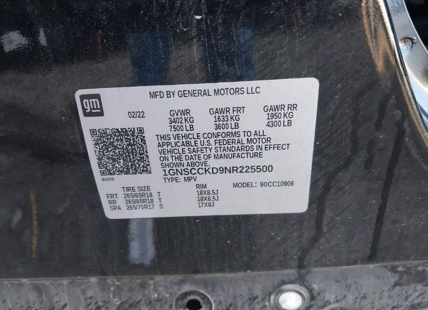 Photo 9 of 2022 Chevrolet Suburban 2WD LT (VIN 1GNSCCKD9NR225500)