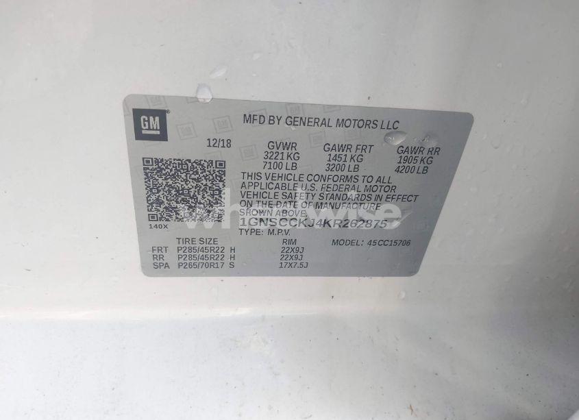 Photo 9 of 2019 Chevrolet Tahoe PREMIER (VIN 1GNSCCKJ4KR262875)