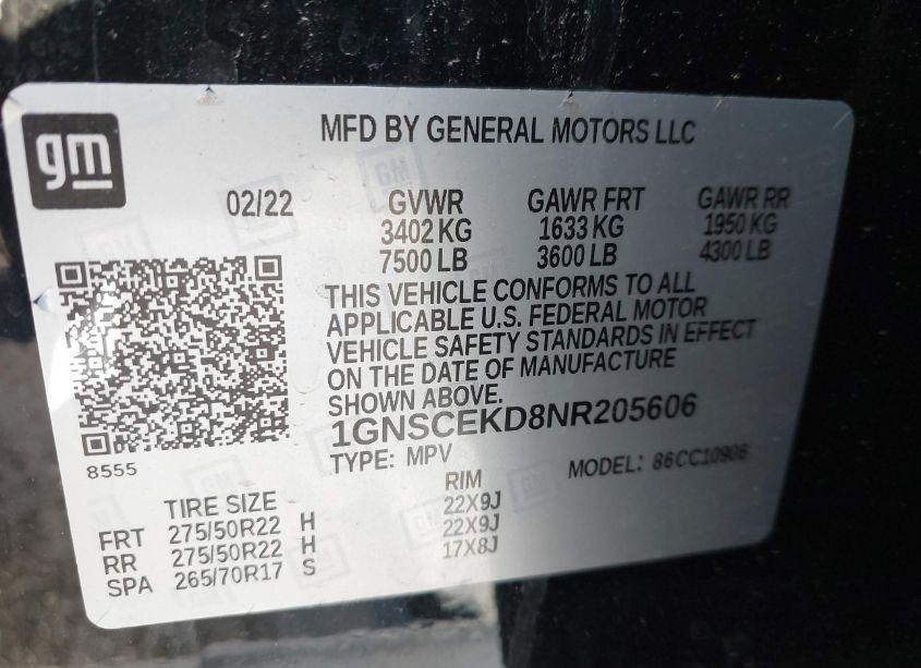 Photo 9 of 2022 Chevrolet Suburban 2WD RST (VIN 1GNSCEKD8NR205606)