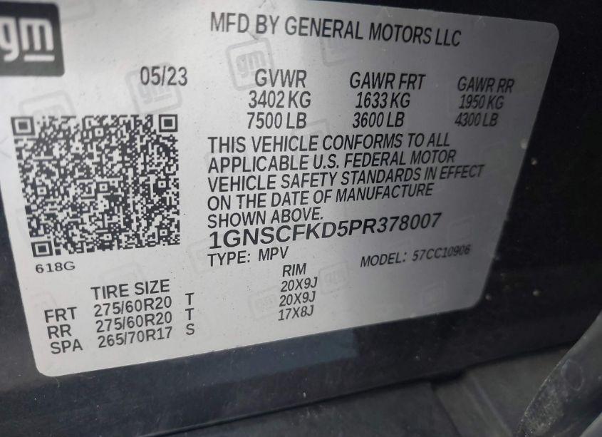 Photo 9 of 2023 Chevrolet Suburban 2WD PREMIER (VIN 1GNSCFKD5PR378007)