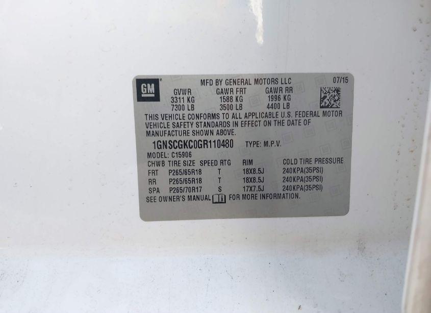 Photo 9 of 2016 Chevrolet Suburban LS (VIN 1GNSCGKC0GR110480)