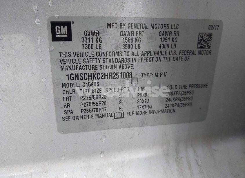 Photo 9 of 2017 Chevrolet Suburban LT (VIN 1GNSCHKC2HR251008)