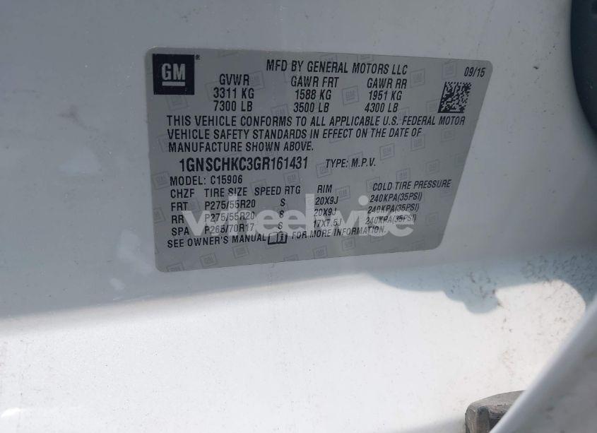 Photo 9 of 2016 Chevrolet Suburban LT (VIN 1GNSCHKC3GR161431)