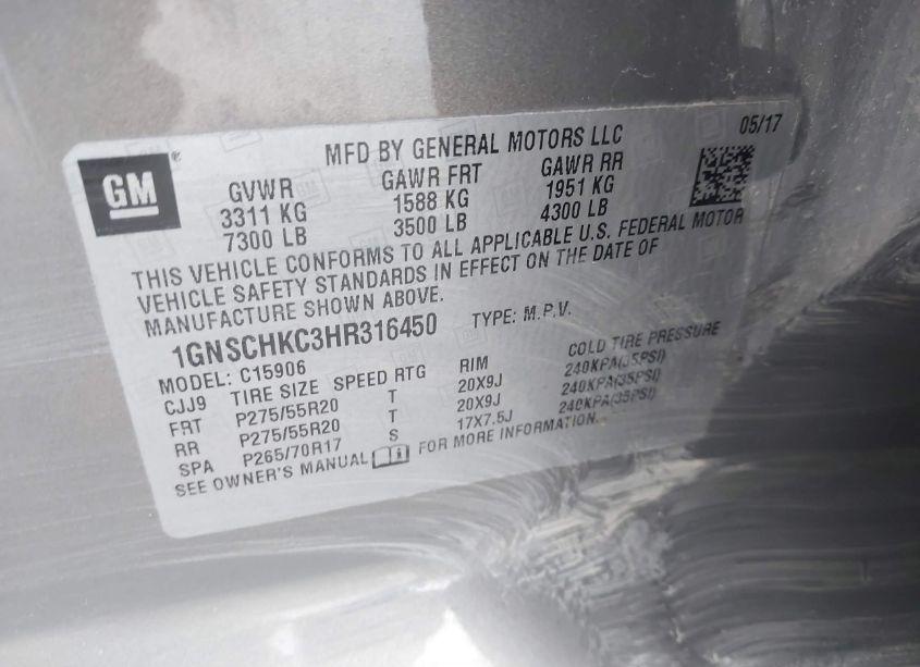 Photo 9 of 2017 Chevrolet Suburban LT (VIN 1GNSCHKC3HR316450)