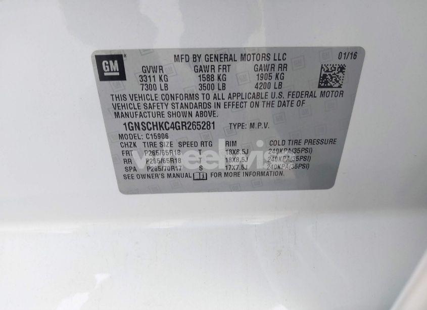 Photo 9 of 2016 Chevrolet Suburban LT (VIN 1GNSCHKC4GR265281)