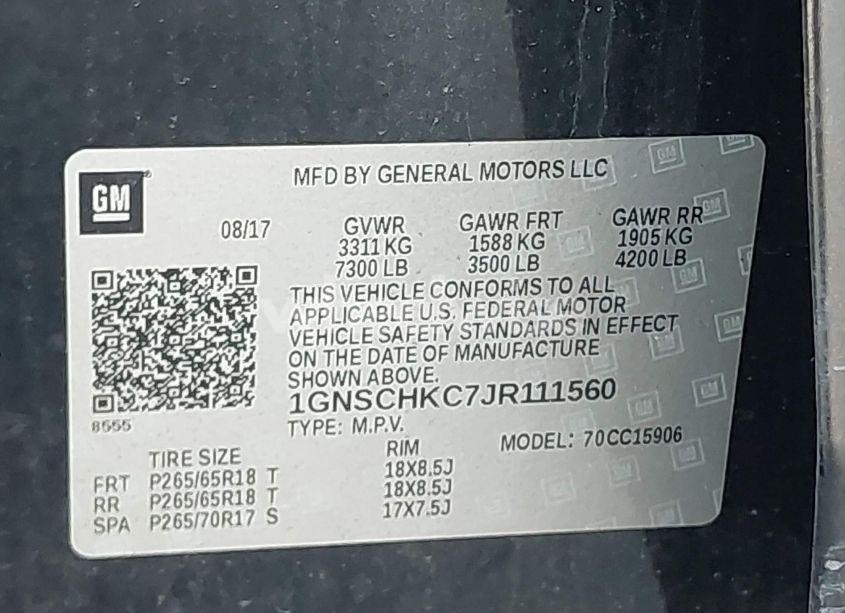 Photo 9 of 2018 Chevrolet Suburban LT (VIN 1GNSCHKC7JR111560)