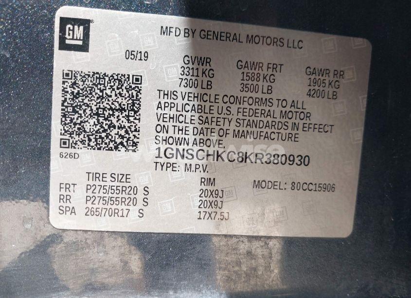 Photo 9 of 2019 Chevrolet Suburban LT (VIN 1GNSCHKC8KR380930)