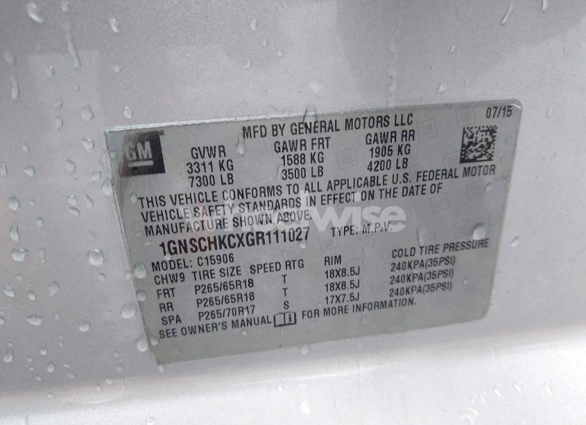 Photo 9 of 2016 Chevrolet Suburban LT (VIN 1GNSCHKCXGR111027)