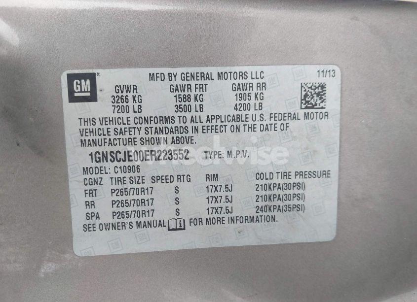 Photo 9 of 2014 Chevrolet Suburban 1500 LT (VIN 1GNSCJE00ER223552)