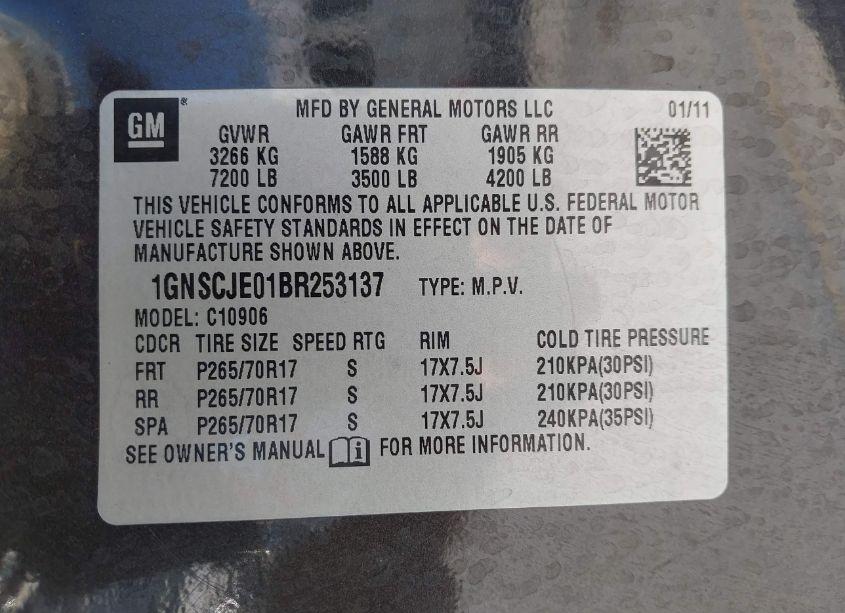 Photo 9 of 2011 Chevrolet Suburban 1500 LT1 (VIN 1GNSCJE01BR253137)