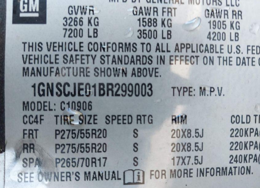 Photo 9 of 2011 Chevrolet Suburban 1500 LT1 (VIN 1GNSCJE01BR299003)