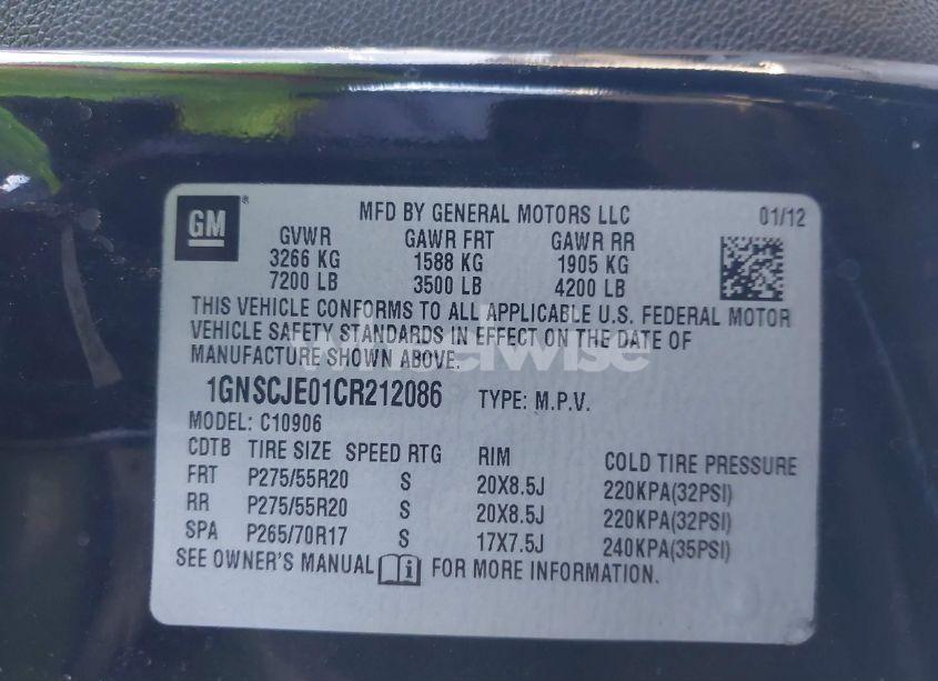 Photo 9 of 2012 Chevrolet Suburban 1500 LT (VIN 1GNSCJE01CR212086)