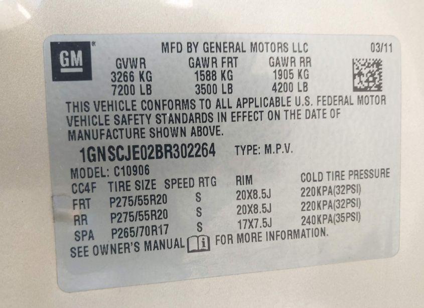 Photo 9 of 2011 Chevrolet Suburban 1500 LT1 (VIN 1GNSCJE02BR302264)