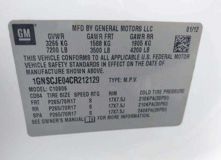 Photo 9 of 2012 Chevrolet Suburban 1500 LT (VIN 1GNSCJE04CR212129)