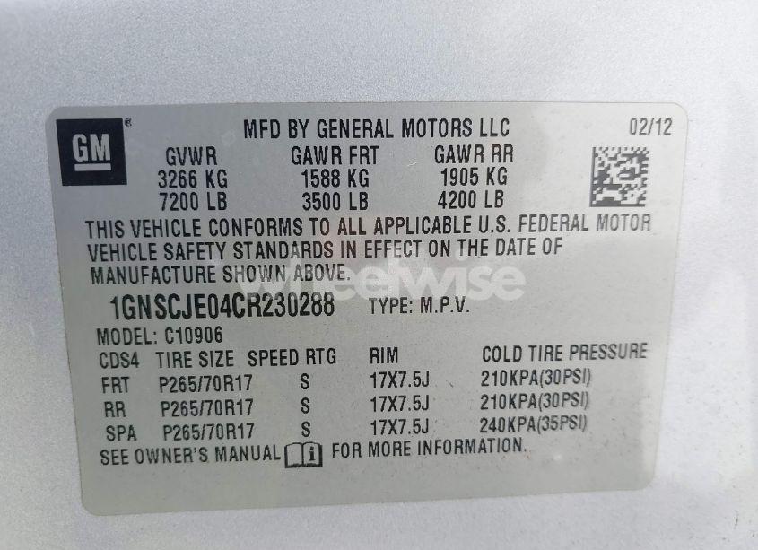 Photo 9 of 2012 Chevrolet Suburban 1500 LT (VIN 1GNSCJE04CR230288)