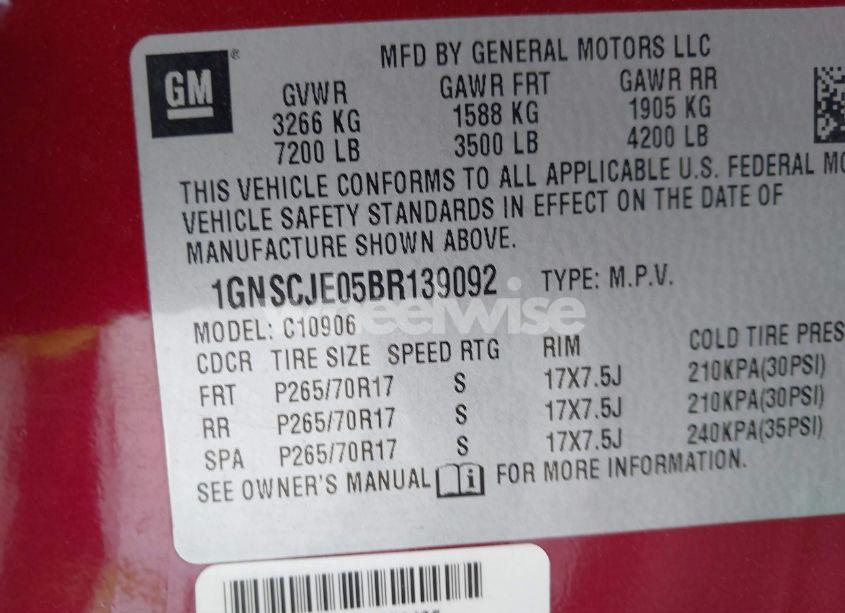 Photo 9 of 2011 Chevrolet Suburban 1500 LT1 (VIN 1GNSCJE05BR139092)